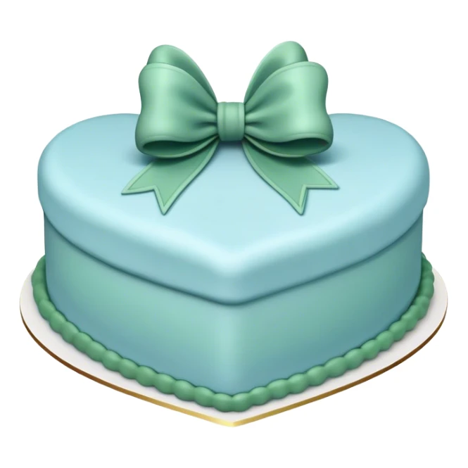 Heart shaped pastel blue birthday cake with a huge deep green bow sticker