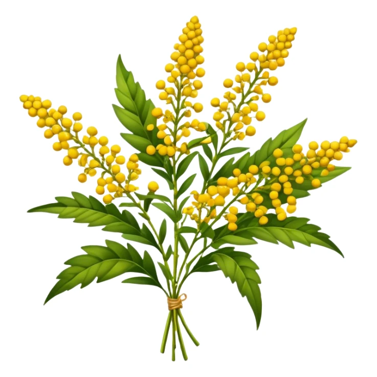 big bouquet Goldenrod, luxuriant, stem, leaf, bright sticker