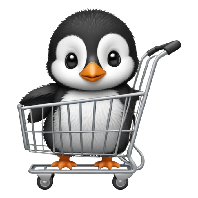 cute baby penguin sitting in a shopping cart sticker
