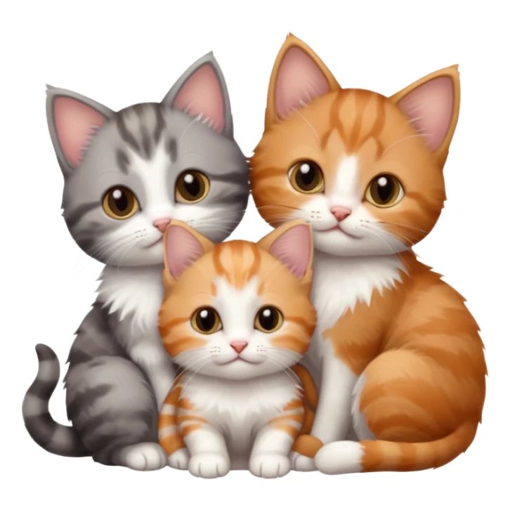 3 very small kittens cuddling together all different colours, the first one is grey and white, the second is ginger and white and the third is brown tabby and white sticker