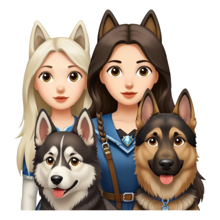 A long-haired girl is leading a husky and a German shepherd sticker