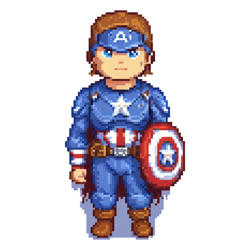 captain america, classic costume, standing proud, pixel art style sticker