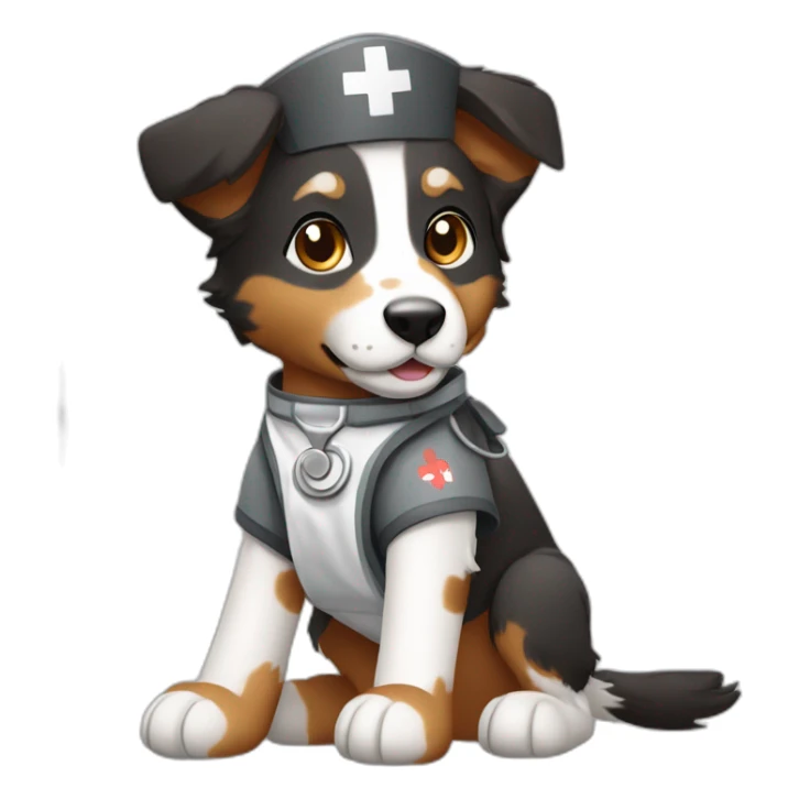 A nurse Black white brown and grey Australian sheperd with bandage on leg sticker