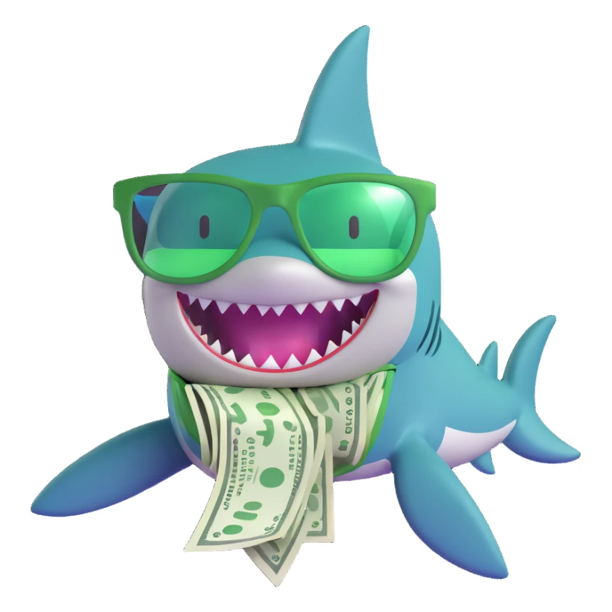 shark with green money glasses sticker