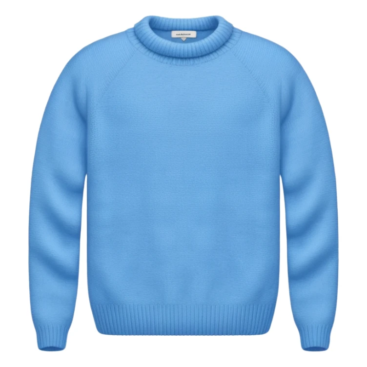 sky-blue knitted wool sweater, round neck with up. sticker