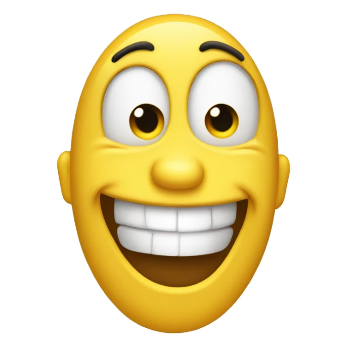 A smiling but cringing smile emoji, funny looking, yellow sticker