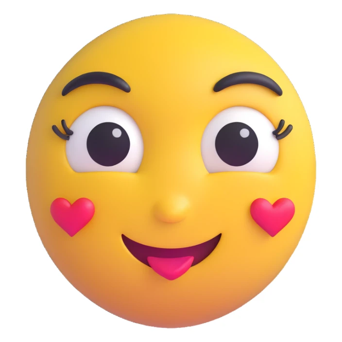 3D smiley emoji, large eyelashes, girly, heart-shaped face paint, cheerful sticker