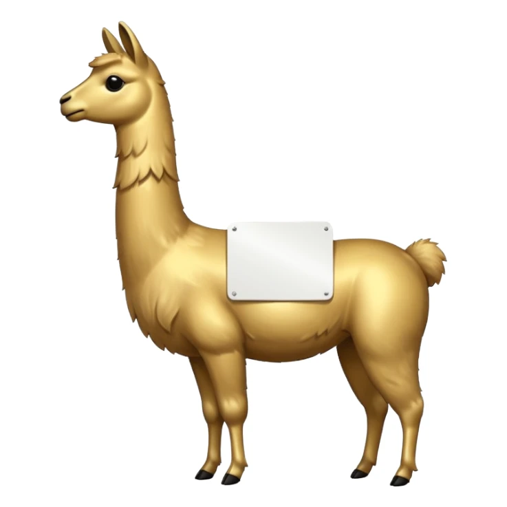A small golden llama silhouette with a white sign on its side sticker