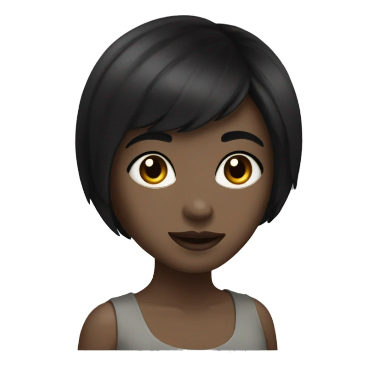 A girl with short black hair, black eyes, medium lips size sticker