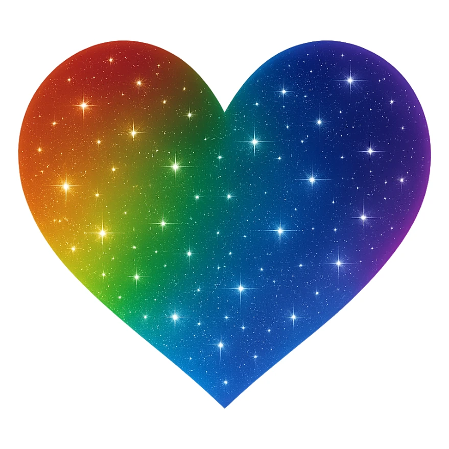 Modify the heart with a night sky gradient to rainbow night theme with a rainbow gradient, more stars, and a soft glow. Remove the background entirely  sticker