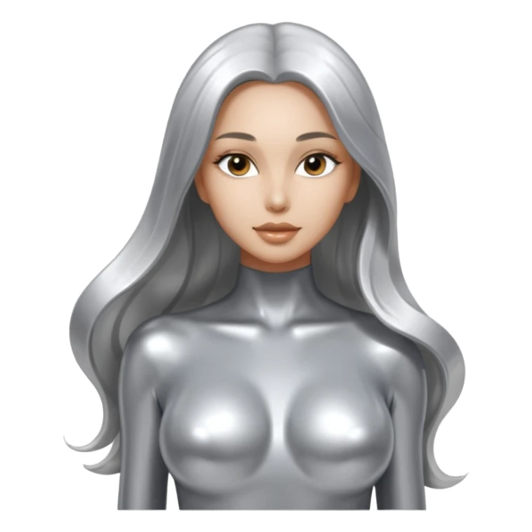 abstract sensual skinny&busty body silhouette, liquid silver chrome, smooth curves,chrome silver long hair, chrome metallic color face and body, sensual poses sticker
