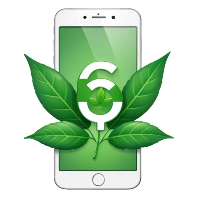 smartphone with a leaf symbol on the screen sticker