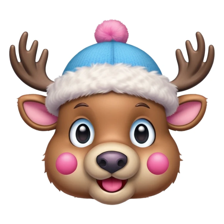 Tony Tony Chopper in cute reindeer form with pink hat and blue nose sticker