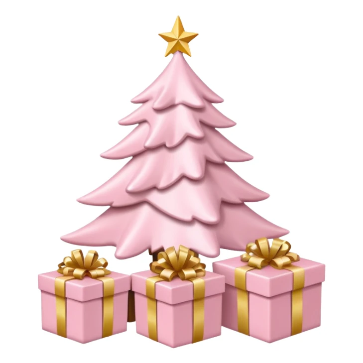 Light pink Christmas gifts under a white Christmas tree sticker