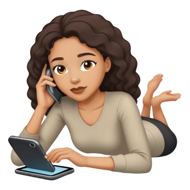 lightskin black lady laying down scrolling on phone sticker