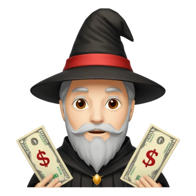 gorro negro, con tira roja, de mago lleno de dolares sticker