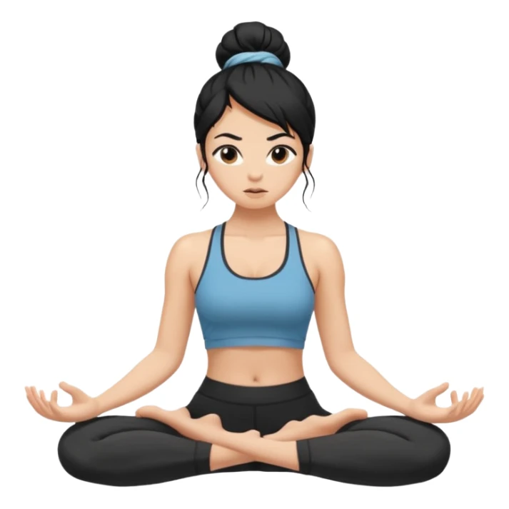 white girl with black long hair in a messy bun doing difficult yoga sticker