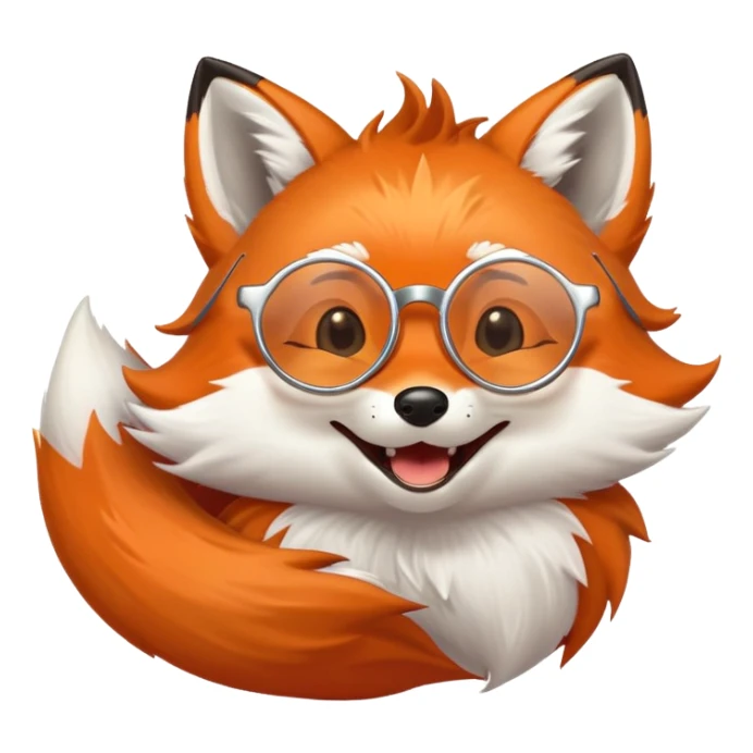 A magical fox with glowing fur, a silver star on its forehead, and round glasses, rolling on the floor and laughing uncontrollably. 🦊🤣 sticker