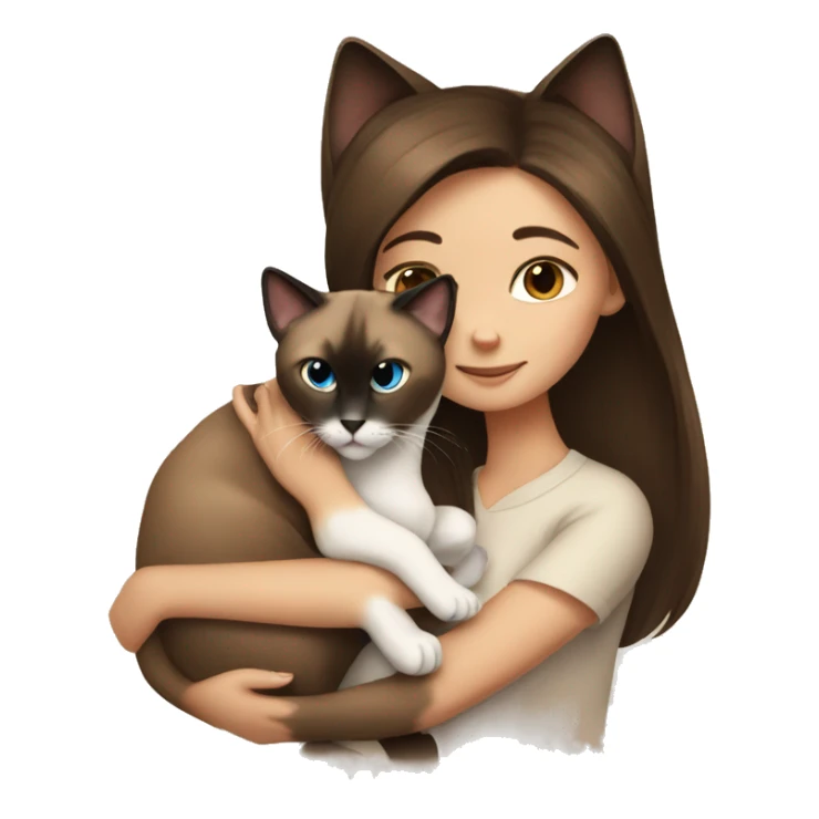 Siamese cat cuddling brown hair girl sticker
