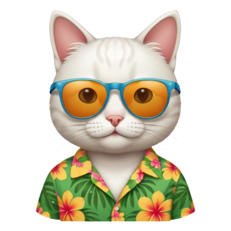 white Cat – relaxed with sunglasses and bright aloha shirt sticker