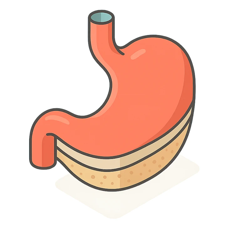 stomach, 2D isometric style, minimalist background, soft shadows and highlights, transparent background, focus on internal structure layers of stomach wall sticker