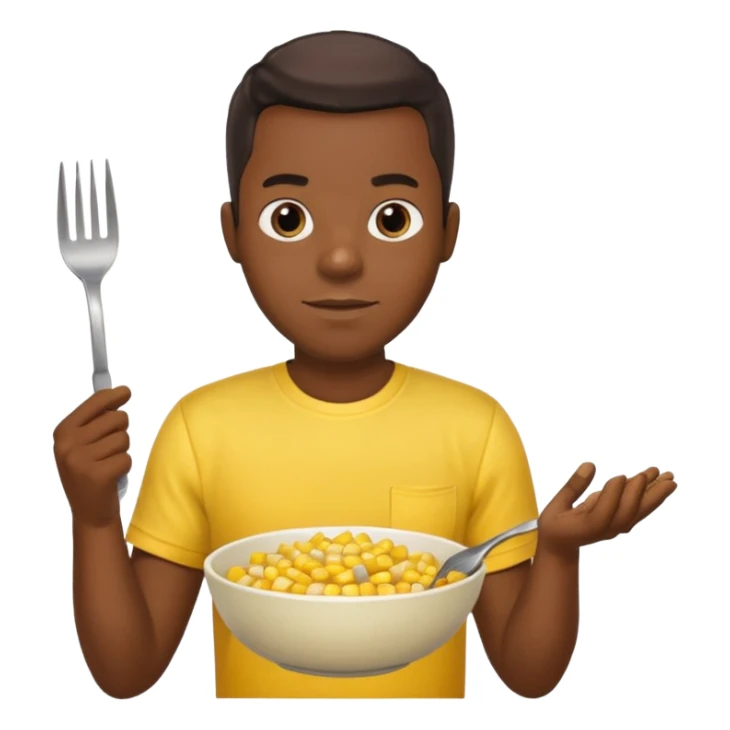 BLACK MAN WITH YELLOW SHIRT, HOLDING AN FORK AND A COOK CORN BOWL sticker