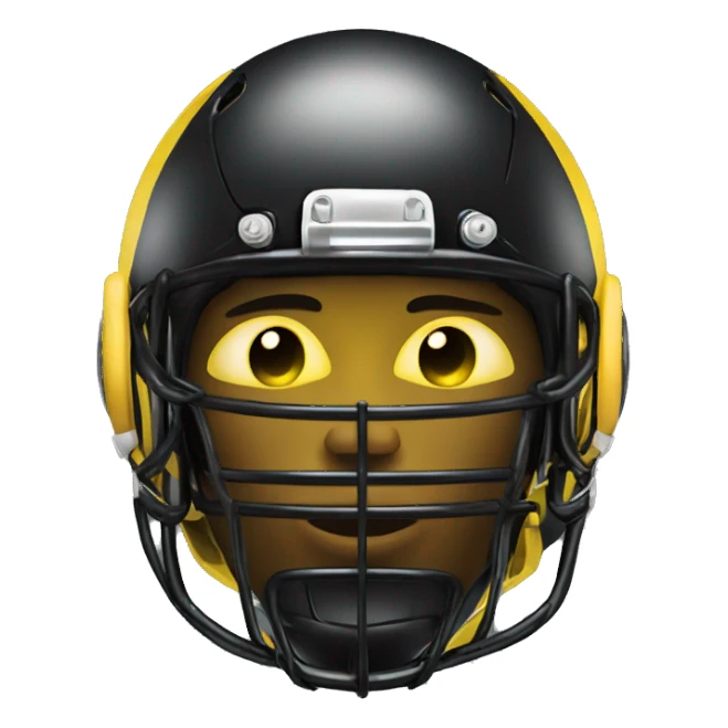 Black and yellow cyborg head with football helmet, face mask and circuits sticker