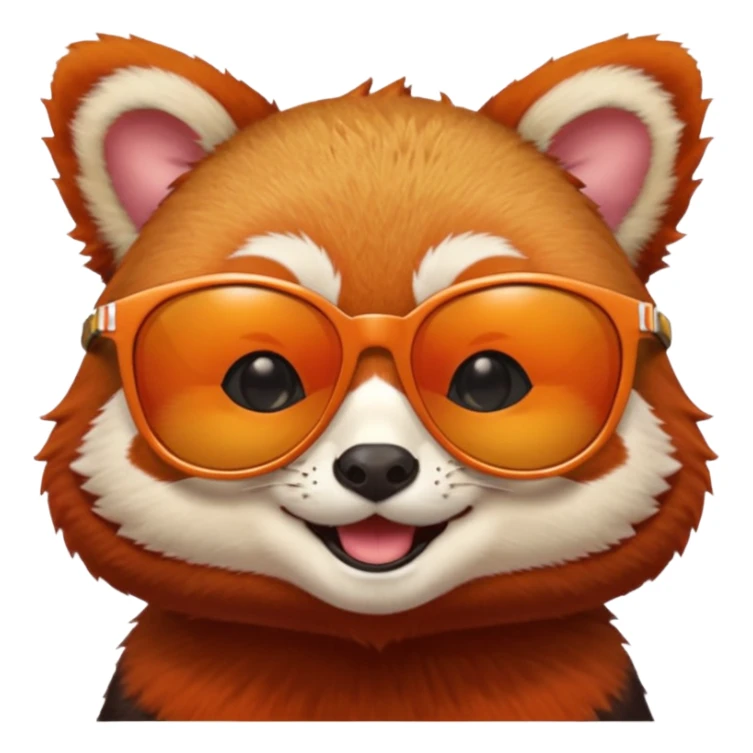 A red panda with no eyes, shades on and smiling sticker