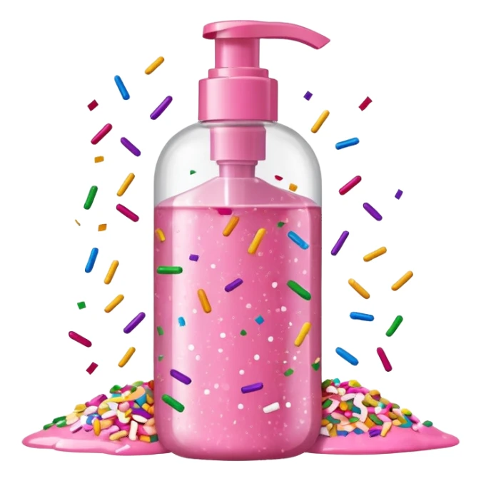 Pink shower gel light pink bottle with sprinkles and confeti on the bottle with a flip cap sticker