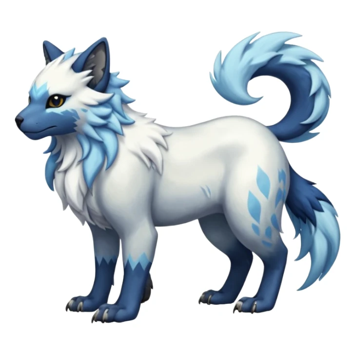 Icy glistening glossy smooth soft flaky scaly furry flurry hyper-realistic cozy boreal boreal-lupus-Lunaray-Manectric-Absol-Luxray-Bobcat-Fakémon-fusion-animal-creature, full body  sticker