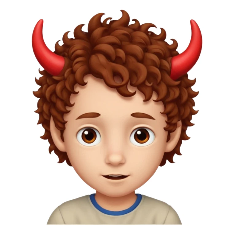 curly hair boy kid with small red horns sticker