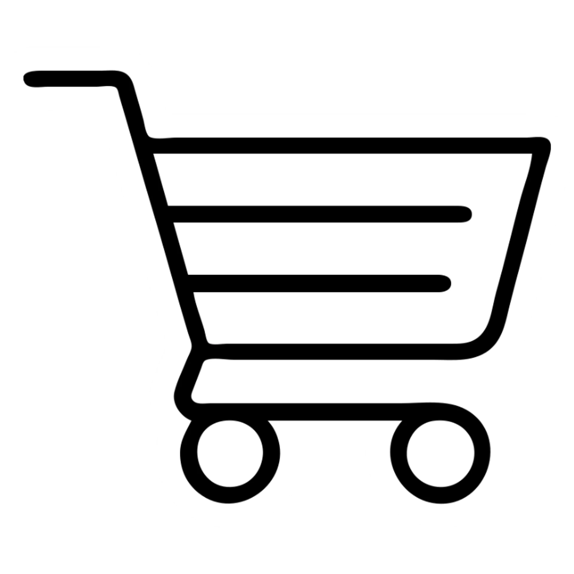 A shopping cart icon with wheels and handle, simple design sticker