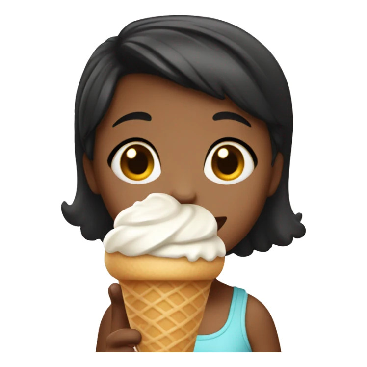 A little girl with black short hair eating ice cream sticker