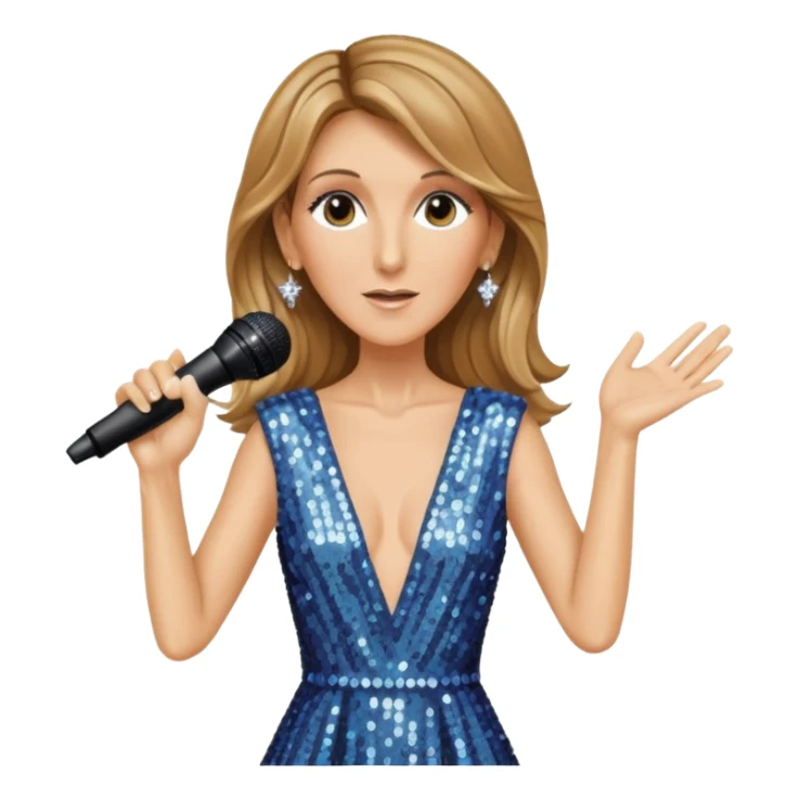 celin dion is singing, 2 hands holding mirco and twinkle dresss sticker