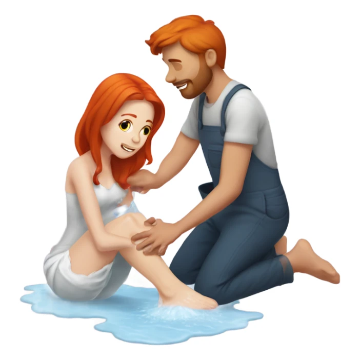Man washing redhead woman’s feet sticker