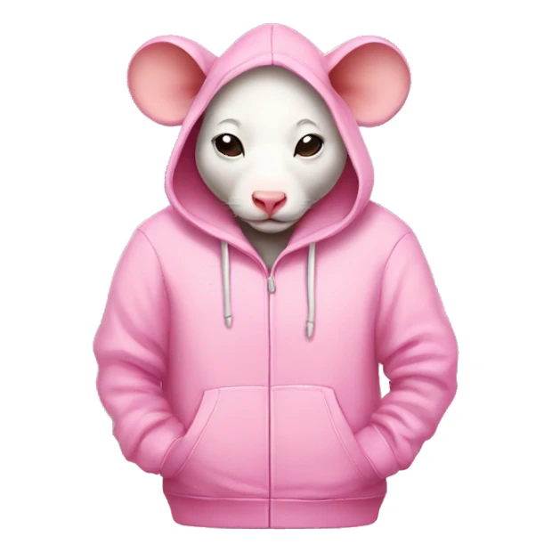 A lazy sleepy mouse in a pink cow hoodie sticker