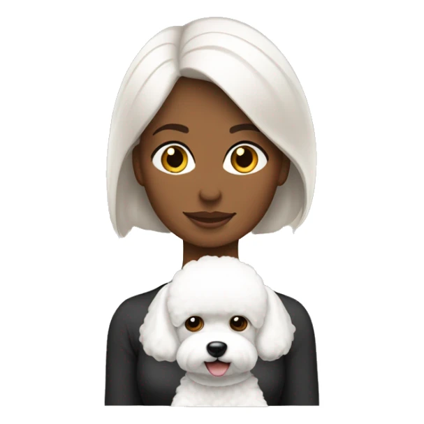 mujer con peinado largo liso marron con perro bichon blanco sticker