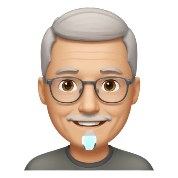 54 year old man, short shaved grey hair, goatee, glasses sticker