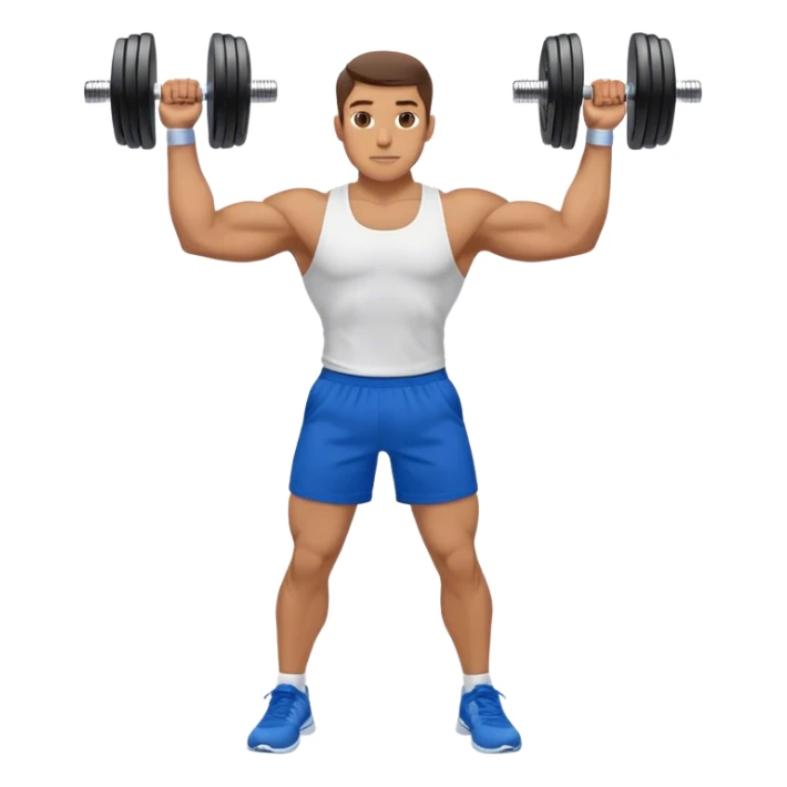 man with blue shorts doing side-lateral raise (T pose) with light dumbbells straight elbows sticker
