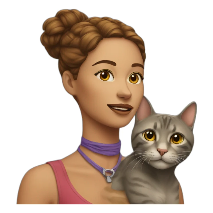 woman with alive cat on her neck sticker