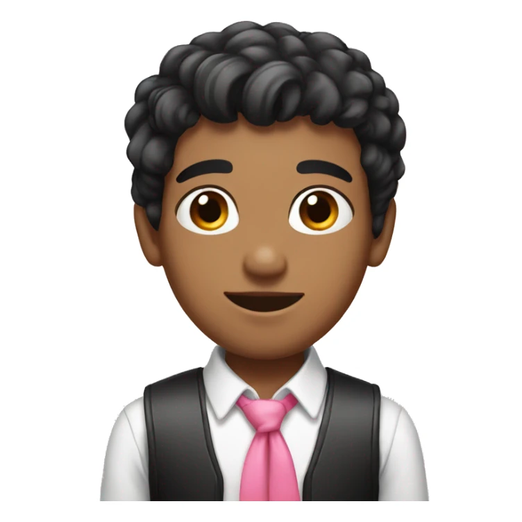 boy with black hair and pink bow on head sticker