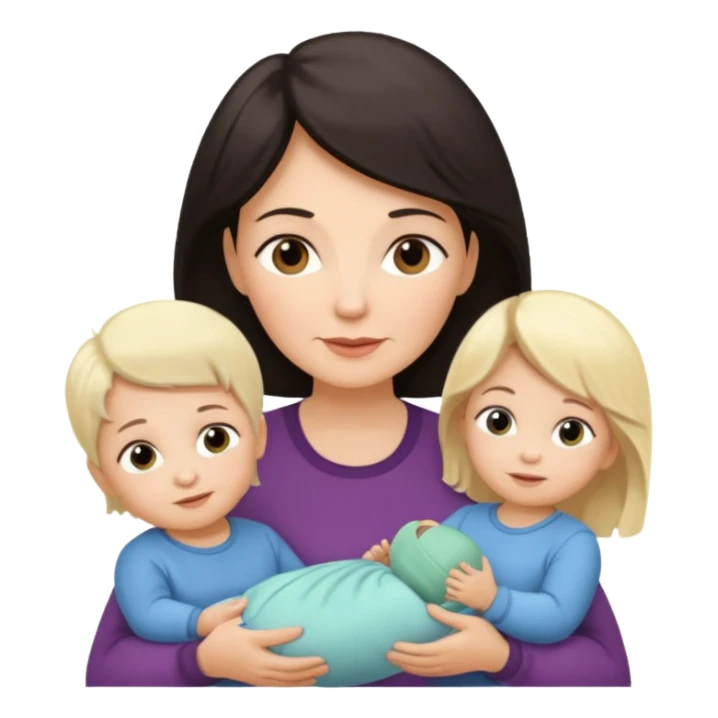 Alte Frau dunkles Haar mit Enkeln Kleinkind Mädchen 2 Babys Mädchen und Junge sticker