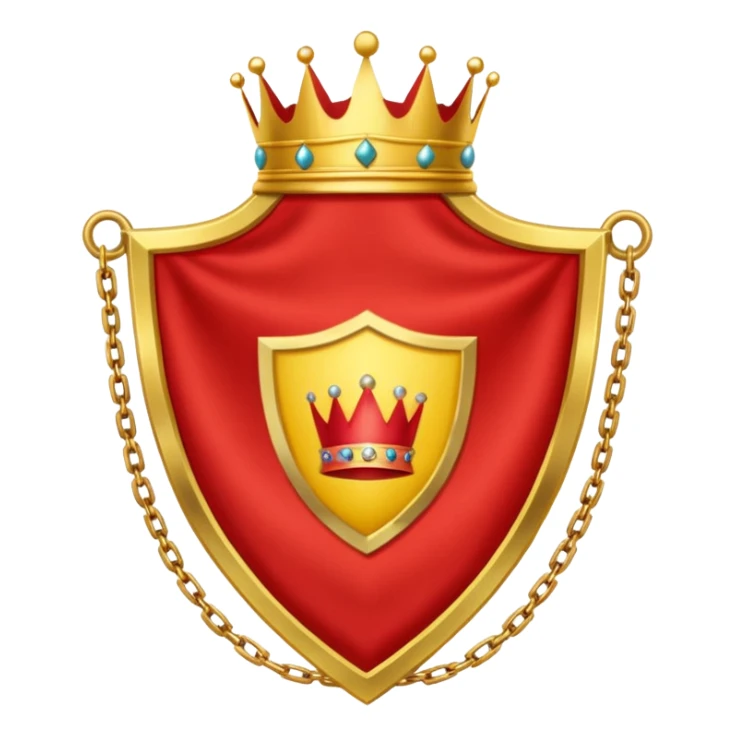 red flag with a crown on  a shield maked with a yellow chains sticker