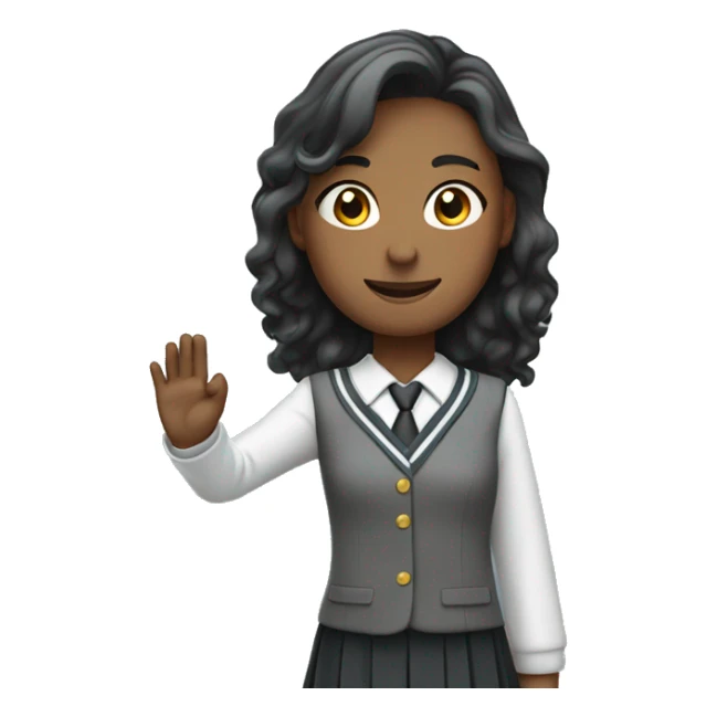 The upper body of a student in school uniform with one hand raised sticker