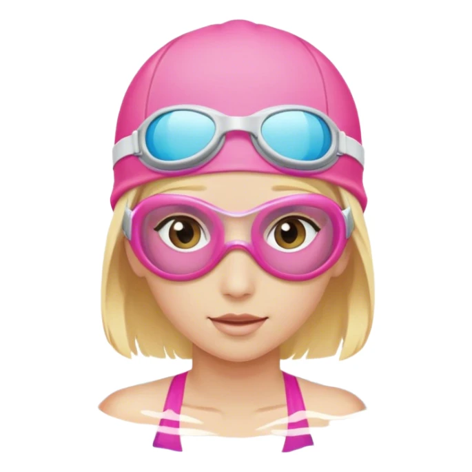 blond swimmer with pink goggles and cap sticker
