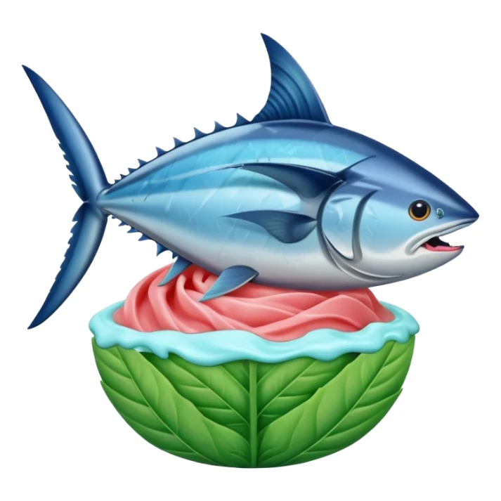 bluefin tuna in a gelato with cannabis leaf sticker