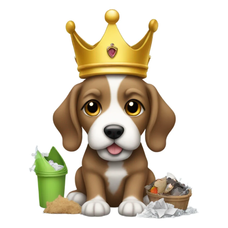 Small brown doodle puppy with a white beard eating garbage while wearing a crown because she is the garbage queen sticker