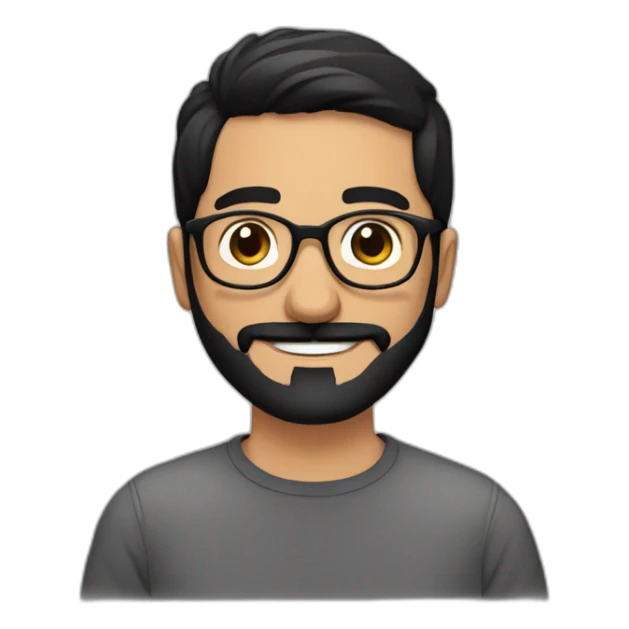 Arabic man, short black hair, round hipster glasses, dark beard and mustash, round-ish face, brown eyes, beautiful smile sticker