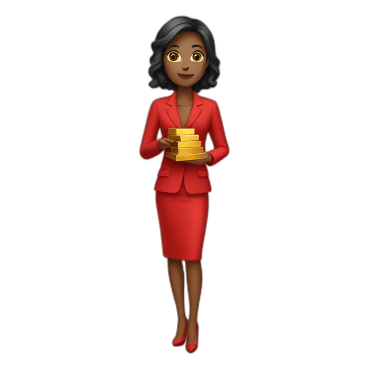 Posh-woman-with-red-suit-offering-goldbar sticker