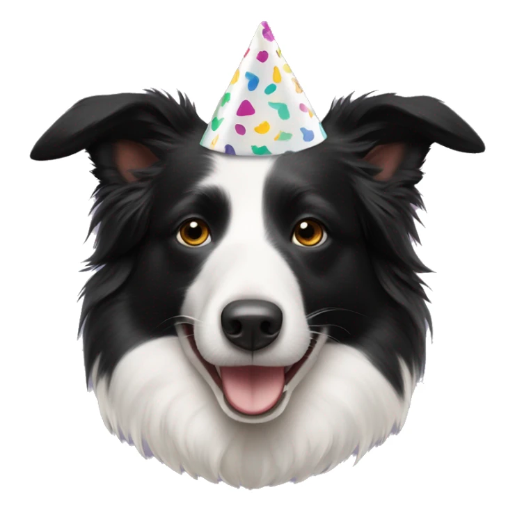  The Australian Border Collie has a face that is black on one side: and white on the other. She is wearing a party hat. sticker